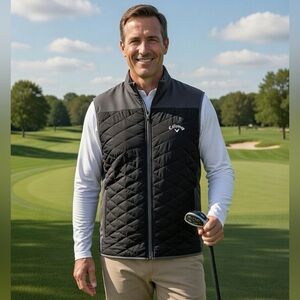 Callaway Grey Black Quilted Front Vest Full Zip Size XL
